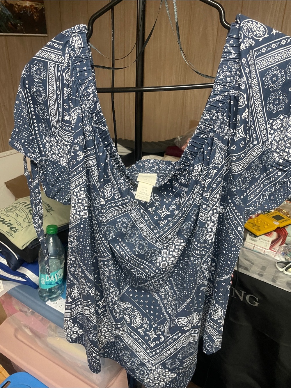 H &M Blue Paisley Off-Shoulder Women’s Top